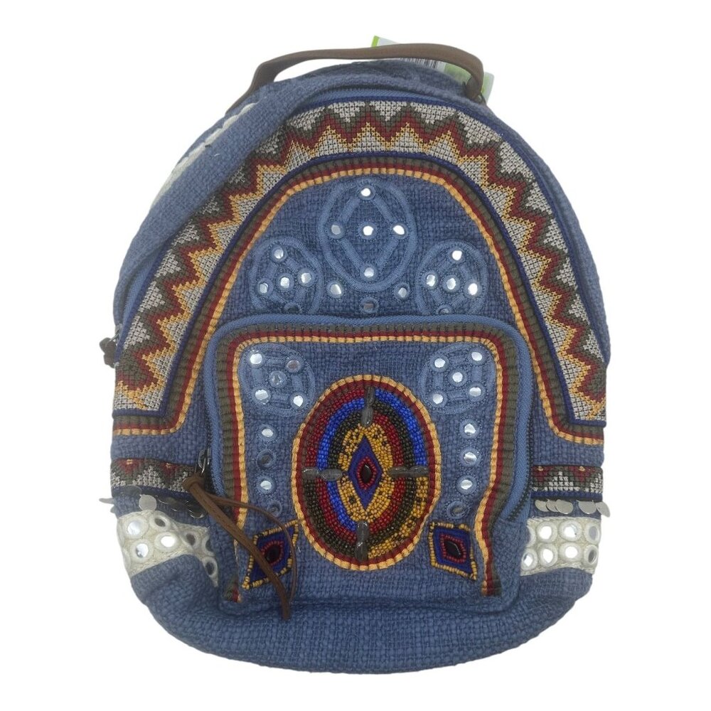 Sam Edelman Womens Denim Indie Boho Rashida Woven Beaded Backpack NWT 1/2 Price